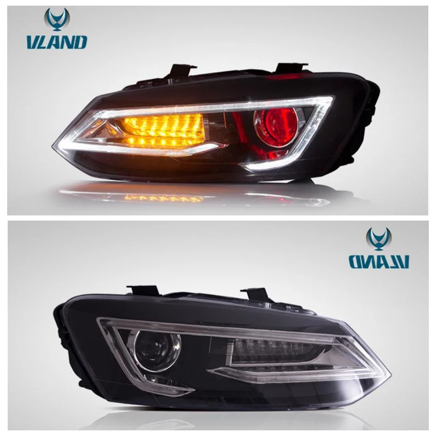 

VLAND factory for car headlight for Polo LED head lamp 2011 2012 2013 2014 2015 2016 2017 with moving signal+demon eyes