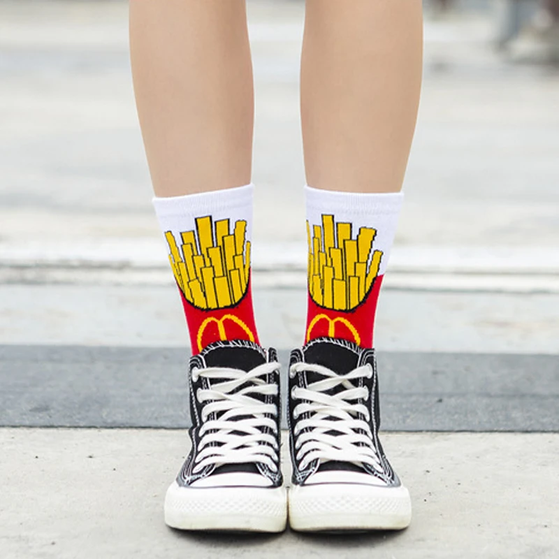 Beer Women Socks Funny Cute Cartoon Fruits Banana Avocado Lemon Egg Cookie Donuts Food Happy Japanese Harajuku skateboard Socks