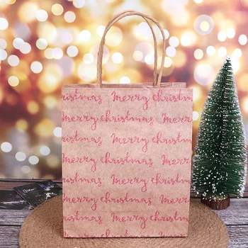 

12 Pcs Kraft Paper Christmas Gift Bag Candy Favor Bag With Handle Santa Sacks Xmas Party Supplies