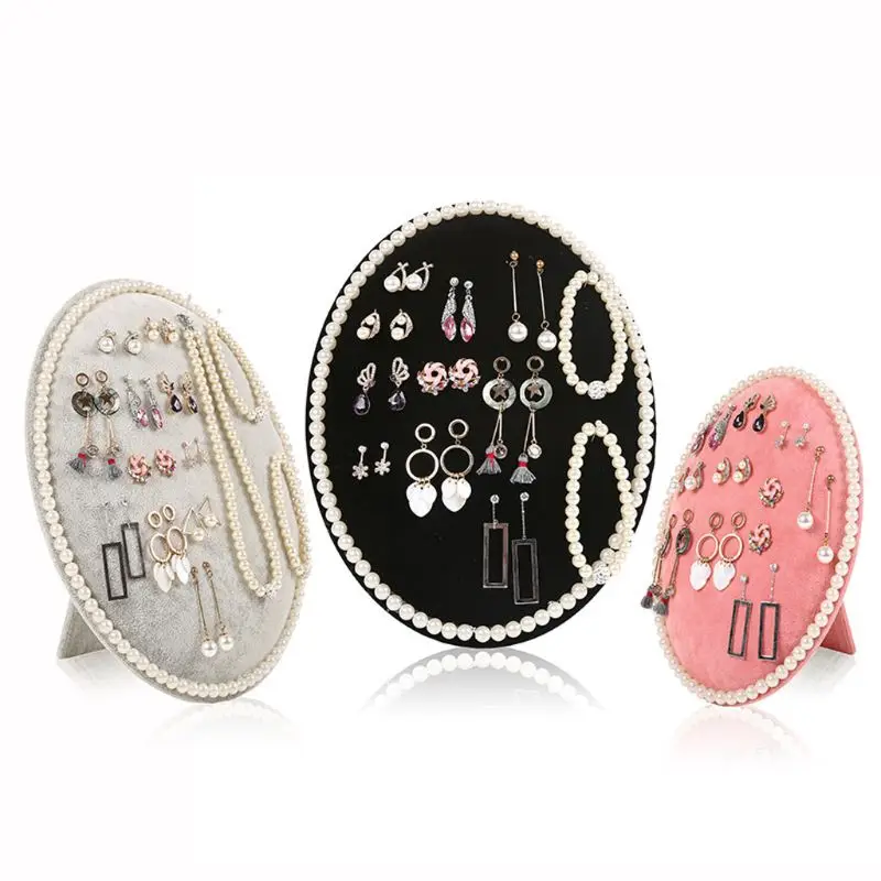 High Quality Velvet Oval Earrings Necklace Bracelet Pearl Jewelry Display Organizer Holder