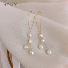 Long Drop Pearl Earrings For Women 2019 Fashion Design Korean Earings Jewelry Pearls Ear Rings Gold(China)