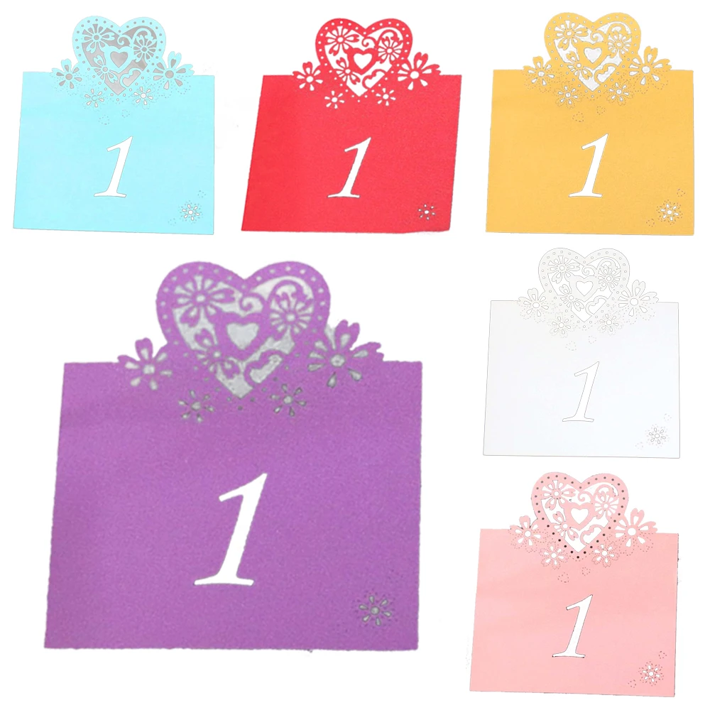  20pcs/set 6 Colors Number 1-20 Love Heart Table Number Sign For Wedding Invitation Card Table Decor - 4000071401370