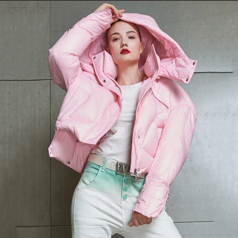 Розовый GBYXTY campera pluma mujer негабаритное пуховое пальто зимняя женская модная укороченная водолазка пуховик на утином пуху пальто-пуховик ZA1635 - Цвет: Розовый