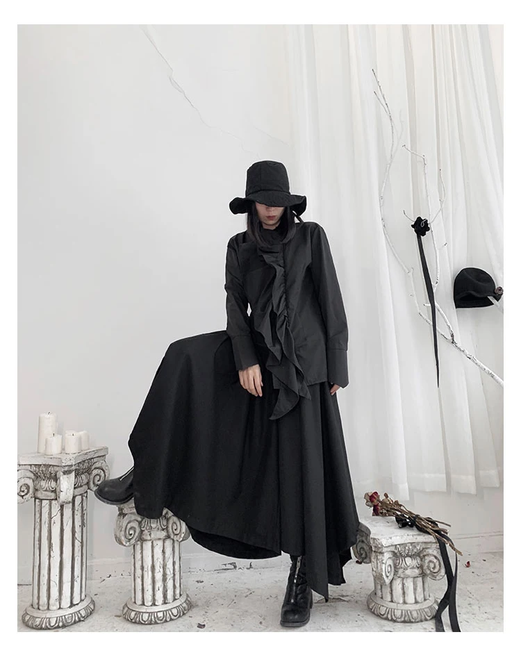 New Korean Style Women Long Sleeve Solid White Black Blouse Shirt Vertical Ruffles Ladies Stylish Casual Blouses 1207B-04