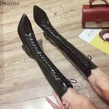 

Retro boots children 2019 autumn net red British wind zipper knight boots pointed front with thick with long boots tide