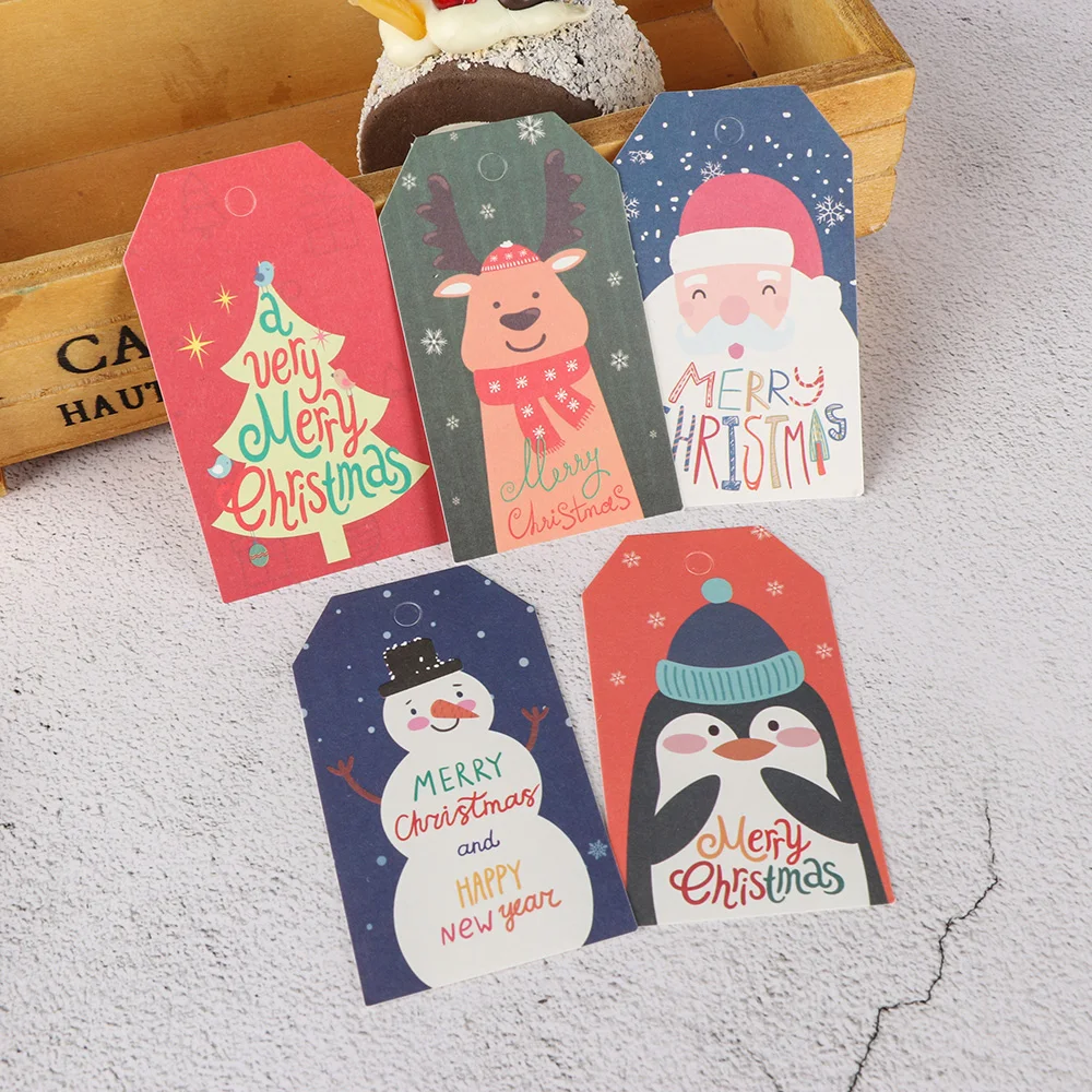 Kraft Paper Tags Gift Label Tags Handmade Tags 50PCS Merry Christmas DIY Kraft Tags Labels Gift Wrapping Paper Hang Tags Santa Claus Paper Cards Xmas Party Supplies