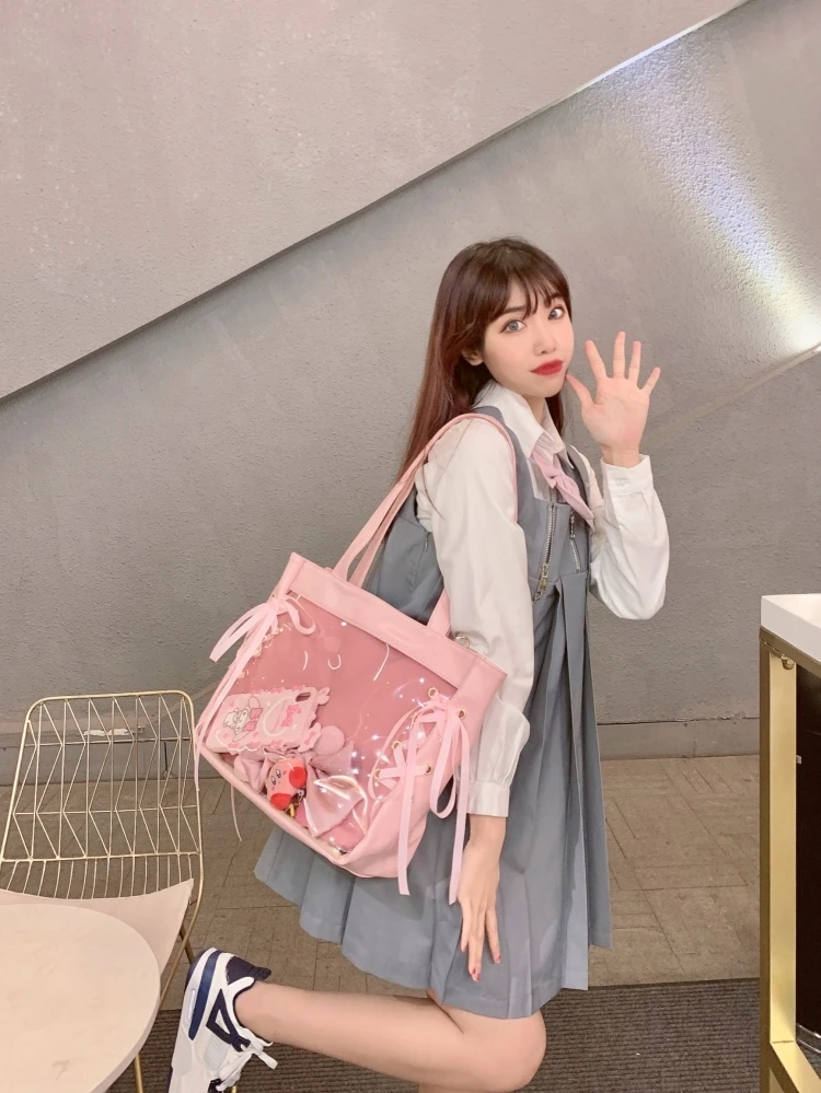 Classic ItaBag Ribbons Shoulder Bags Women Japanese Transparent One sided Canvas Soft Girls Lovely Little Fresh Clear Ita Bag