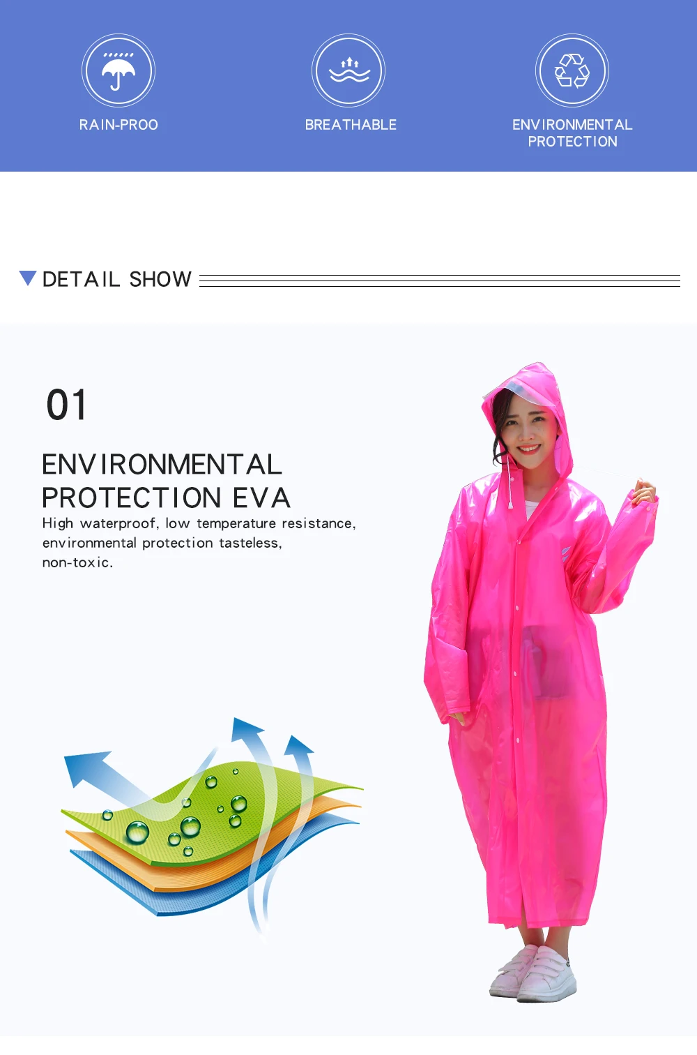 Fashion EVA Women's And Men's Raincoat Thickened Waterproof Poncho Coat Transparent Camping Hoodie For Adults Long Raincoat
