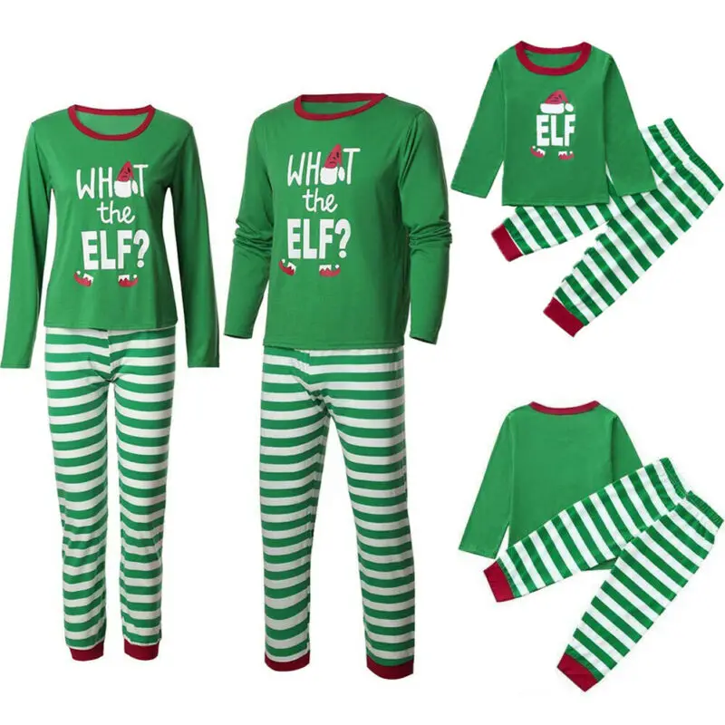 Рождественские одинаковые комплекты для семьи с эльфом; пижамный комплект в полоску для взрослых и детей; одежда для сна; коллекция года; зимняя Рождественская повседневная одежда из хлопка