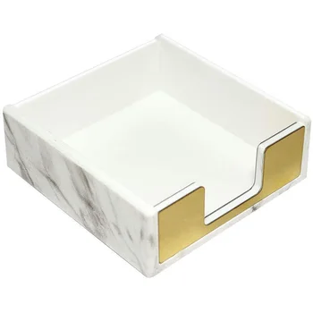 

Sticky Note Holder Memo Card Paper Pad Office Desk Accessories Organizer Marble White Texture with Gold Decor