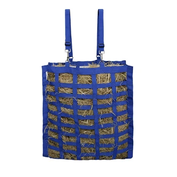 

Slow Feed Set of Hay Bag and Hay Net for Horses, Adjustable Travel Feeder for Trailer and Stall Simulates Grazing Blue