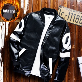 

Mens Leather Jackets Motorcycle Winter Warm Fleece Liner Motorcycle PU Jacket Biker Faux Leather Coats Male Outerwear Size 6XL