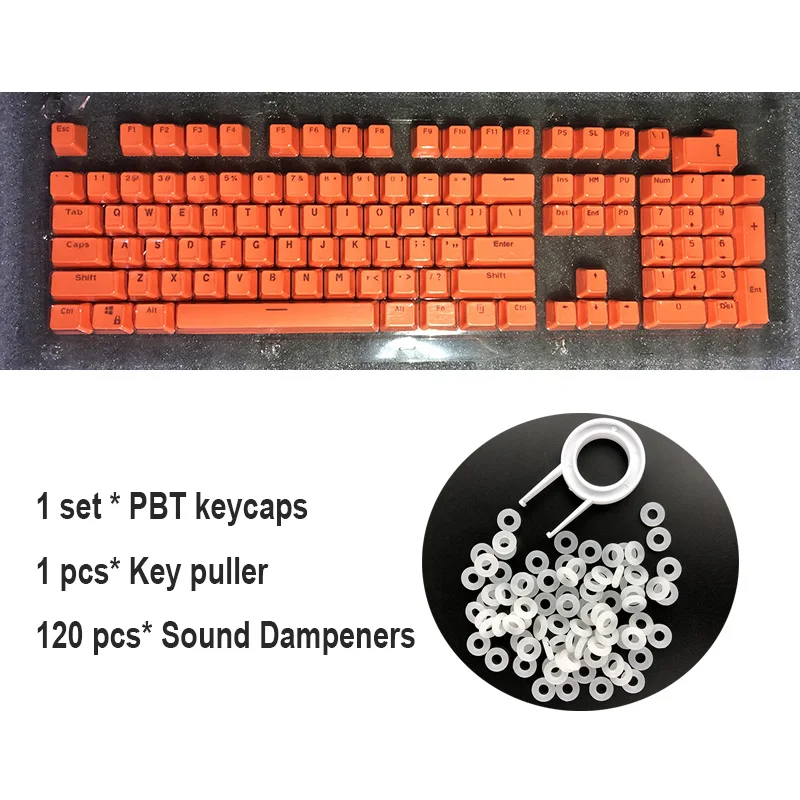 PBT-Orange with Ring 104 английские клавиши ABS PBT для механической клавиатуры, совместимые с переключателями MX, прозрачная поддержка светодиодного освещения - Цвет: PBT-Orange with Ring