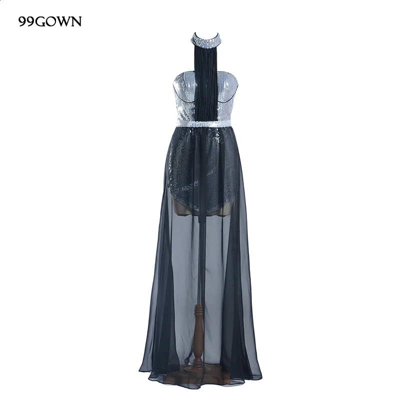 99GOWN для подружки невесты; платья для Для женщин класса люкс с блестками и вышивкой сексуальный Холтер элегантное, длинное, шифоновое платье невесты, Девы, платья