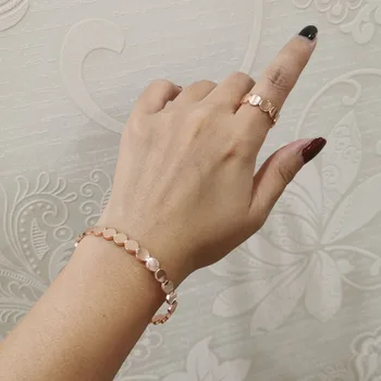 

TT-2 Simple Circle Round Adjustable Charm Bracelet Women Rings Rose Gold Color Beautiful Bracelet Ring Set Jewelry