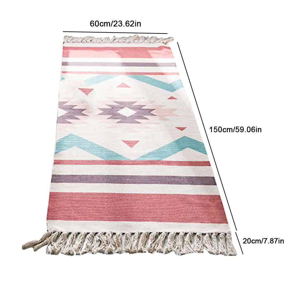 Cotton Tassel Woven Carpet Bohemian Style Floor Mat Door Bedroom Decorative Blanket Tea Living Room Carpet Rug