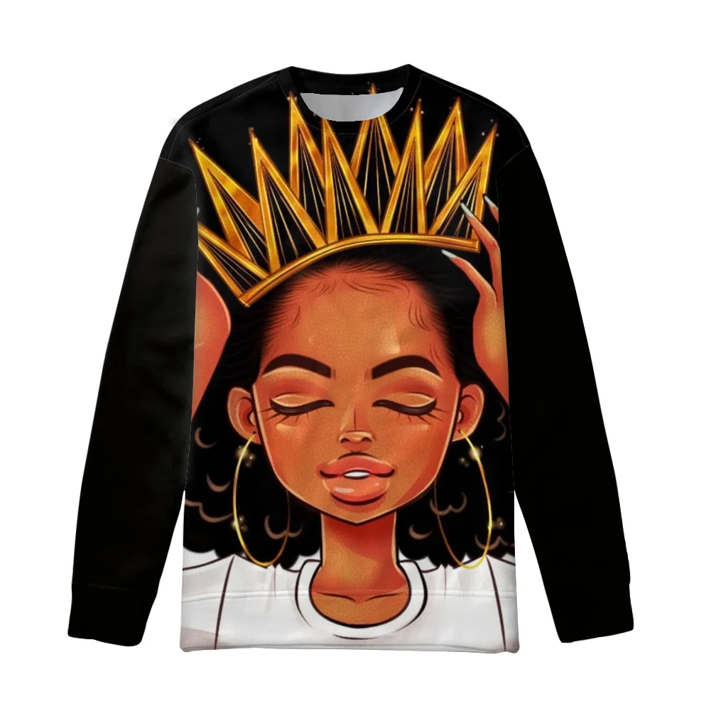 WHEREISART Black Queen Printed Women Hoodies Oversized Sweatshirt African America Women Streetwear