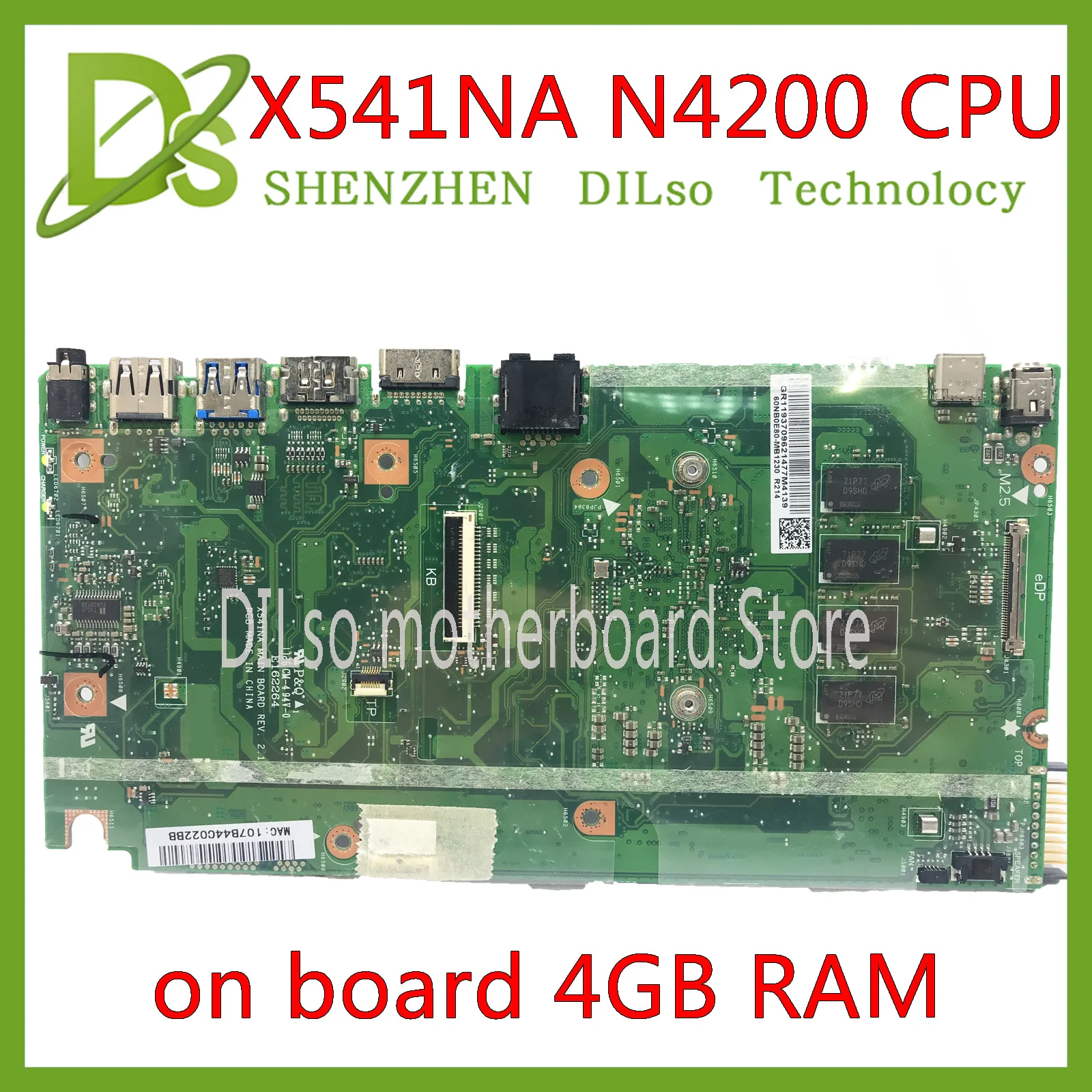 Kefu X541NA REV2.1 совместим с Asus X541NA X541N N4200 материнская плата с процессором для ноутбука 4 Гб памяти тест материнская плата