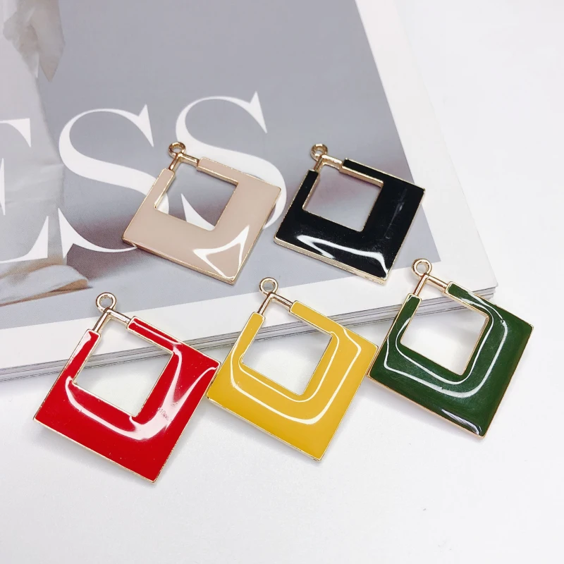 

Enamel Simple Square Eardrop Pendant Charms Necklace Accessories Jewelry Component Diy Handmade Material 6pcs