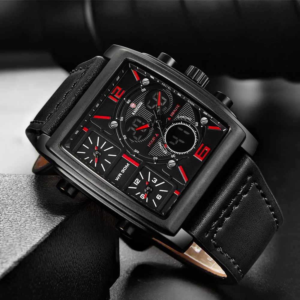 KADEMAN Men Watches Sport Military Square Quartz Watch Waterproof Male 3 Time Zones Display Digital Wristwatch Relogio Masculino