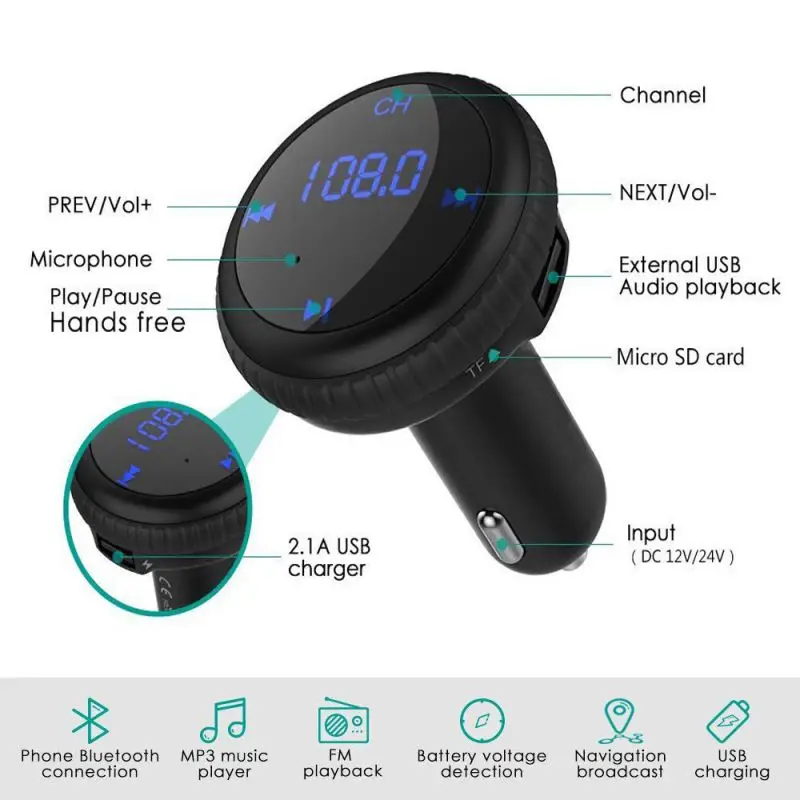 Balight беспроводной в автомобиле Bluetooth fm-передатчик с умным локатором автомобиля Громкая связь вызов с двойным USB зарядное устройство Радио адаптер