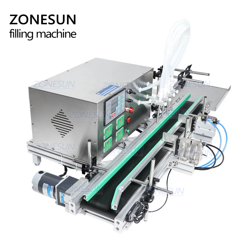 ZONESUN полностью автоматическая настольная машина с ЧПУ для наполнения жидкостей с конвейером 110 V-220 V для духов, разливочная машина, водонаполнитель