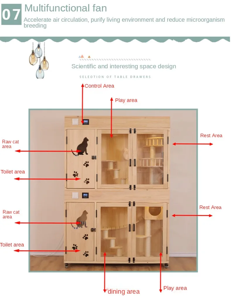 Solid wood thermostatic cat delivery room & thermostatic breeding cat cabinet & double cattery cat cabinet