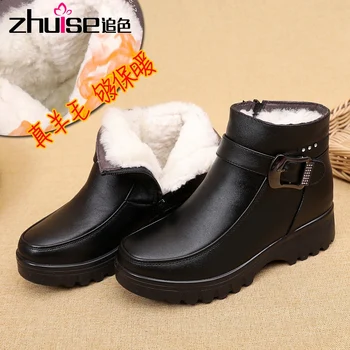 

ZHUI SE 2020 Women Snow Boots Winter Flat Heels Ankle Boots Women Warm Platform Shoes Genuine Leather Thick Wool Fur Booties