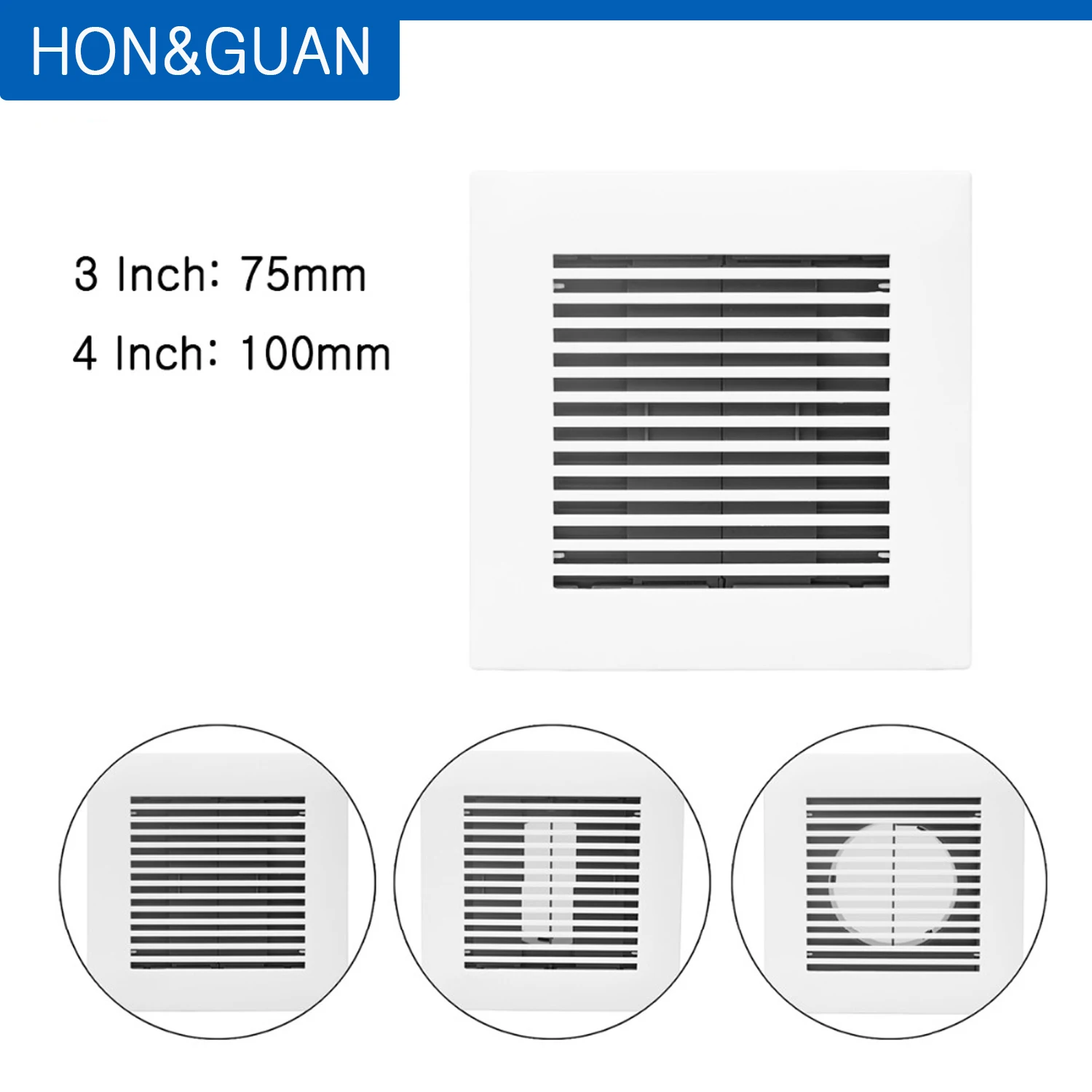

3''~4'' Square Air Vent ABS Plastic Grille Cover for Window Ceiling Exhaust Outlet Bathroom Office Kitchen Ventilation 185*185m