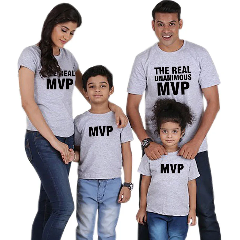 MVP/ Новое поступление; одинаковые комплекты для семьи; одежда для папы, мамы, дочки и сына; летняя футболка; Модная хлопковая одежда с надписью - Цвет: Color2
