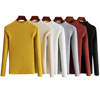 

HLBCBG Autumn Winter Women Long Sleeve Pullovers Sweater Knitted Elasticity Casual Jumper Basic Slim Warm Female Sweaters Top