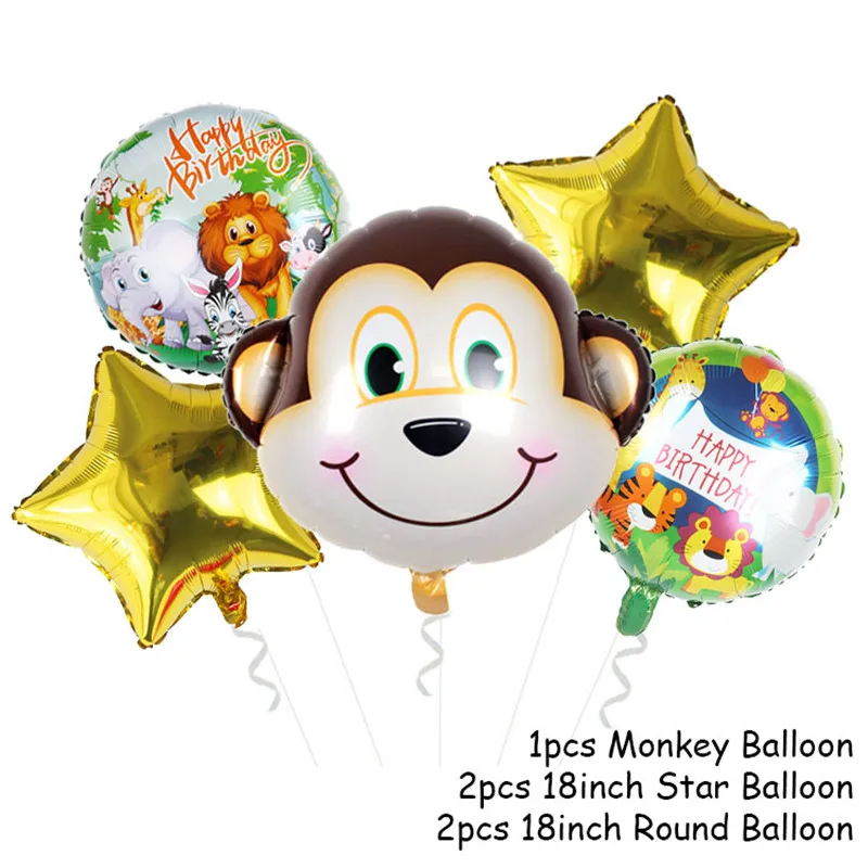 5pcs balloon 5 шт воздушные шары в форме животных набор джунгли вечерние Тигр Лев енот лиса Гелиевый шар сафари День Рождения украшения для детей - Цвет: 5pcs balloon
