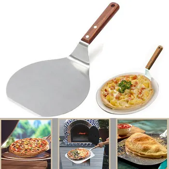 

33.5cm High Thermal Conductivity Large Stainless Steel Pizza WIth Wood Handle For Baking Homemade Pizza and Bread Kitchen Access
