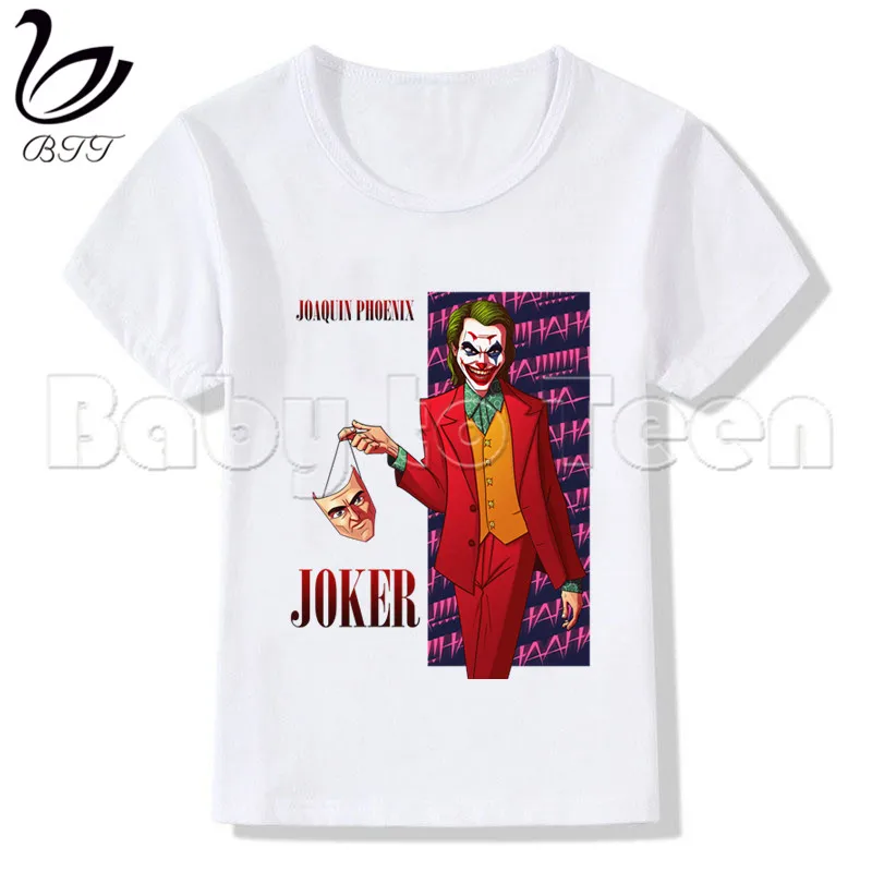 WhiteJ Joker Joaquin Phoenix/белая футболка для маленьких девочек повседневные футболки с короткими рукавами для мальчиков детские модные топы, летняя футболка для девочек - Цвет: WhiteJ