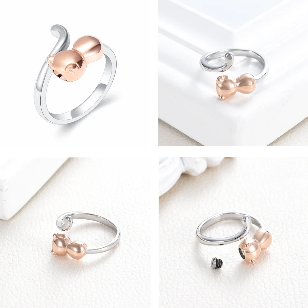 Cremation Jewelry Ring for Ashes Adjustable Cute Cat Urn Rings Holder for Pet Ashes Cremation Urn Keepsake Memorial Ring 5