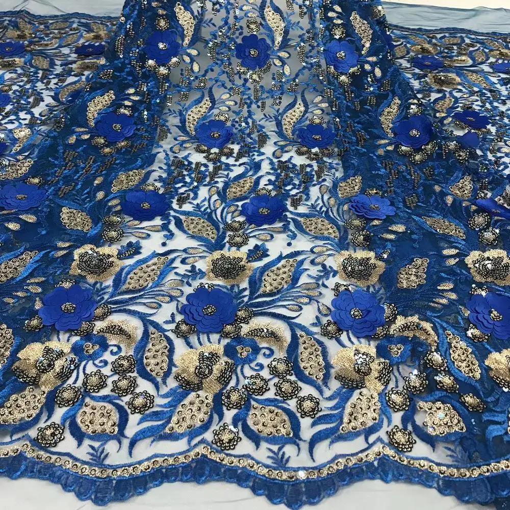 

Sequins 3D Flower African Lace Fabric 5 yards Luxury 2019 Nigerian Lace French Fabric Embroidered Lace Fabric Wedding Party 2802