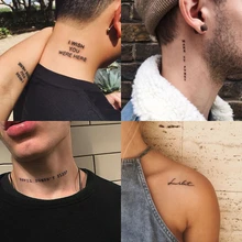 Autocollant de tatouage temporaire, 56 feuilles, lettres noires du diable, ne dort pas, anglais, faux tatouage pour le cou, pour femmes et hommes