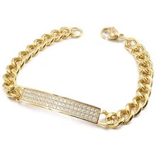 Gokadima женские браслеты из нержавеющей стали Pulseira Подвески горный хрусталь CZ геометрические мужские барные браслеты для женщин браслет с цепочкой