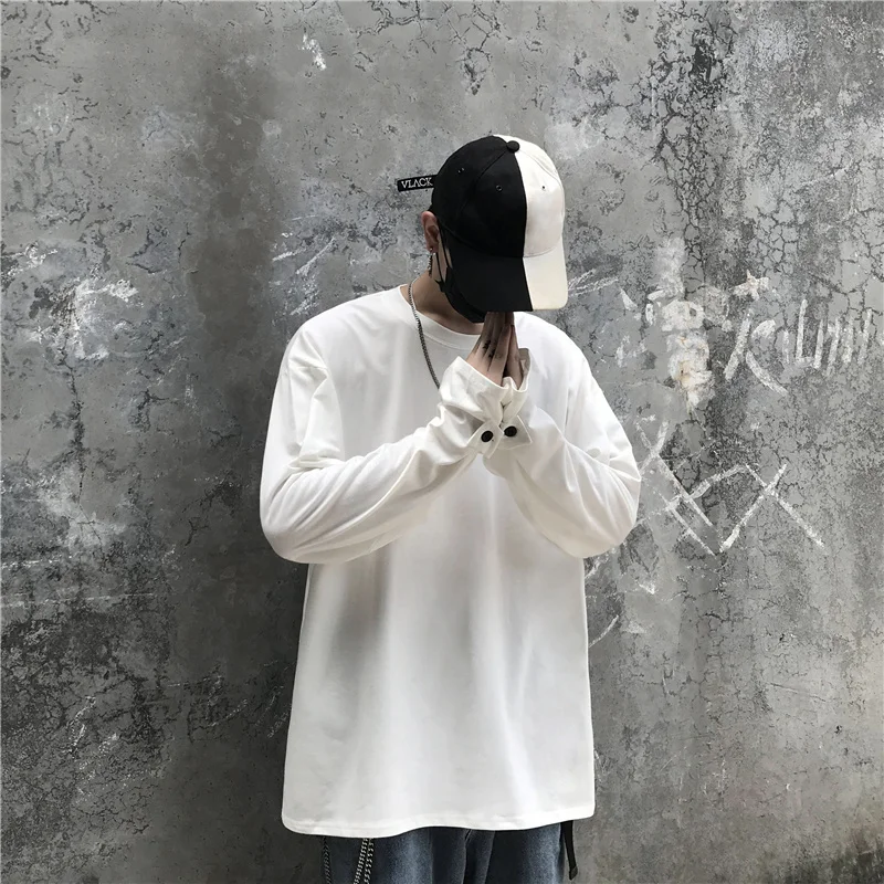 Fall New Arrival All-match Solid long sleeve t shirt men Loose Oversized plain t shirt Tracksuit Plain Swish camiseta masculina