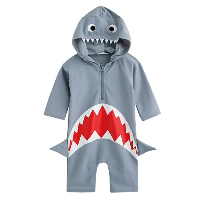 

Boys Swimsuit Summer Cartoon One-Piece Hooded Sun Protection Clothing Swimwear Beach Bathing Suit FOR 1-5Y