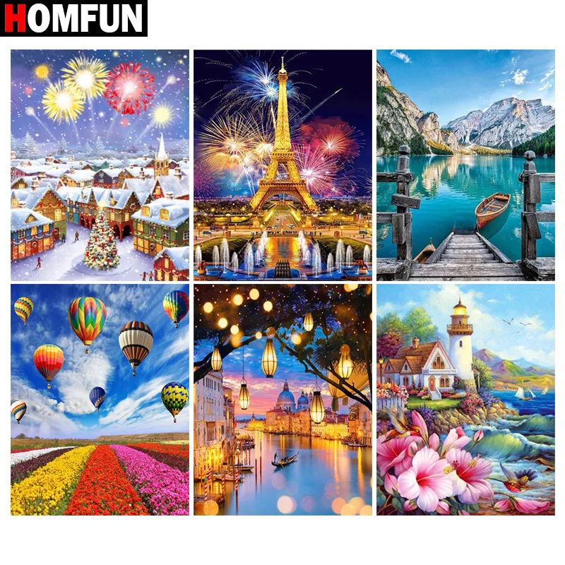 Алмазная 5D Вышивка HOMFUN набор для рукоделия огненная башня воздушный шар сделай