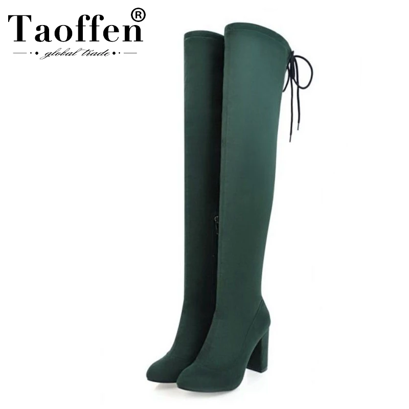 

Taoffen Women Plus Size 33-48 Winter Warm Long Boots High Heels Zipper Over The Knee Boots Slip On Shoes Woman Footwear