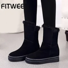 FITWEE/женские ботильоны; Новинка; брендовая зимняя обувь на меху, визуально увеличивающая рост; женские теплые зимние ботинки на платформе; Размеры 35-40