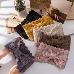 Wide Knitted Headband Bows Knotted Women Turban Hair Accessories For Girls Soft Knitting Solid Color Makeup Wash Face Hairband