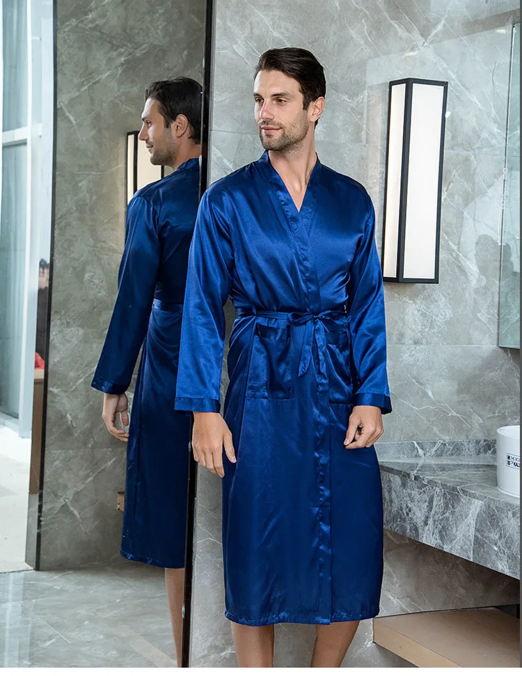 Solid Black Groomsman Robe Men Silk Satin Robe Summer Casual Sleepwear V-Neck Kimono Yukata Bathrobe Gown Size S M L XL XXL pink silk pajamas