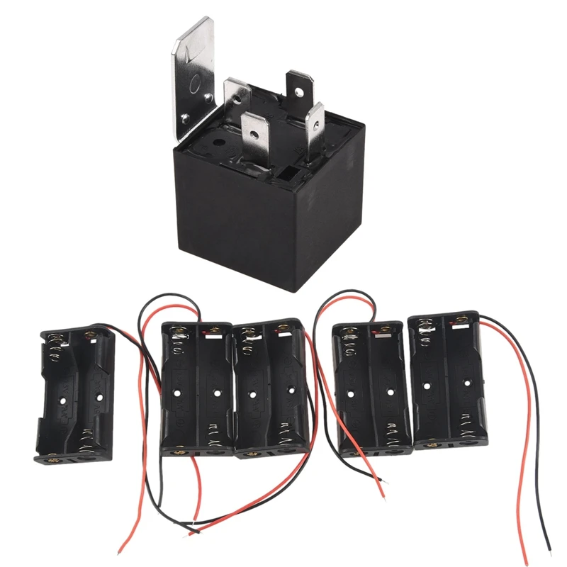 5Pcs 2X1.5V AA Battery Holder Case Box Black W Wire Leads With 40A DC 12V 4 Pins SPST Truck Car Alarm Audio Relay JD1912 |