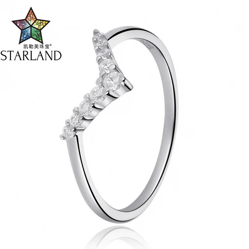 Starland, OL стиль, 925 пробы, серебро, инкрустация цирконом, v-образная форма, кольца для женщин, розовое золото, женские вечерние кольца, хорошее ювелирное изделие