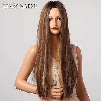 

HENRY MARGU Long Straight Brown Blonde Ombre Wigs Synthetic Cosplay Wigs For Women Natural Hair Wigs Heat Resistant Wigs