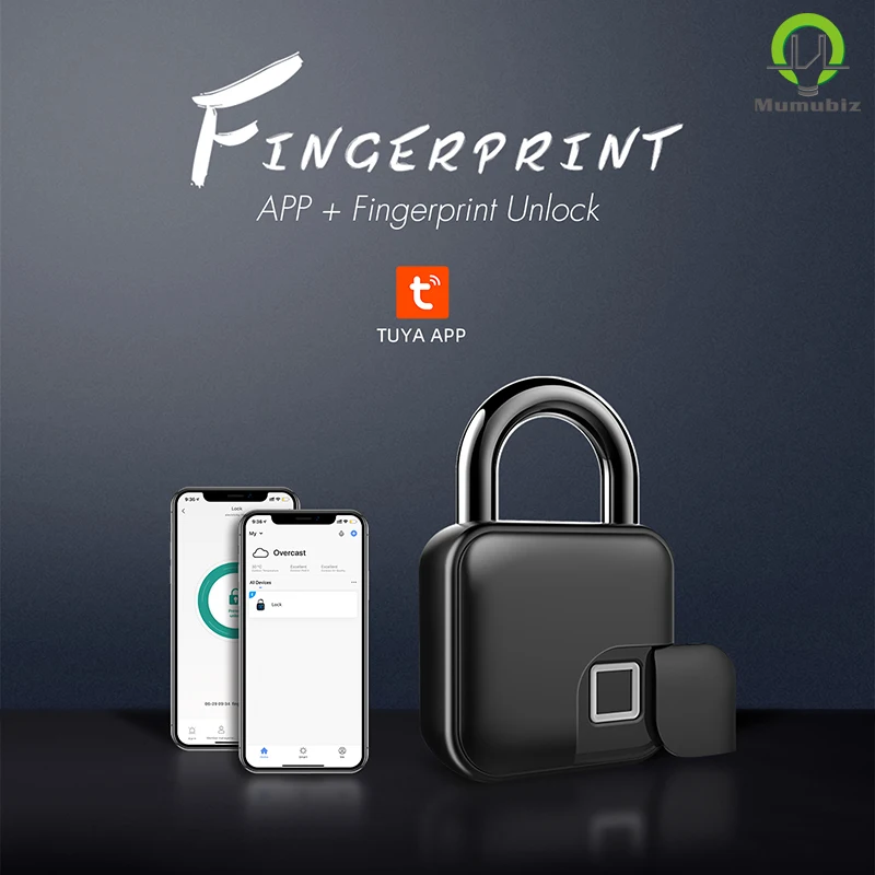 Tuya Smart Bluetooth Biometric Fingerprint Padlocks ,USB Rechargeable, Mumubiz Security Lock, Sharing Control to Family