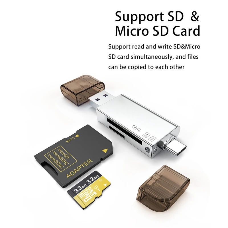 Кардридер Ginsly USB 3 0 SD/Micro SD TF OTG Смарт карта памяти адаптер для ноутбука Тип C